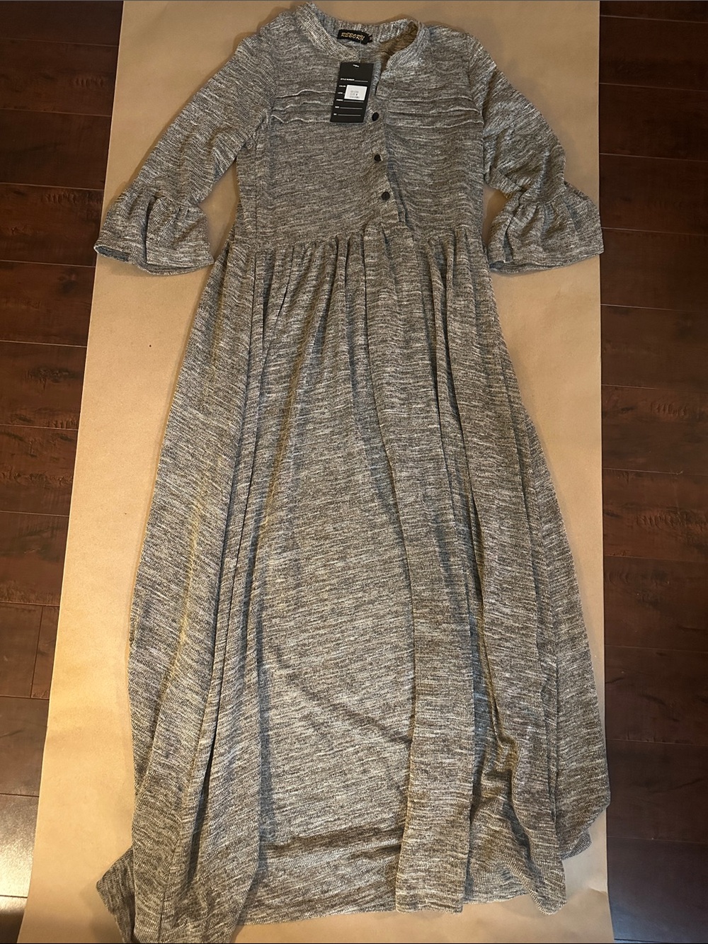 Reborn Heather Gray Maxi Dress with Ruffled Sleeves